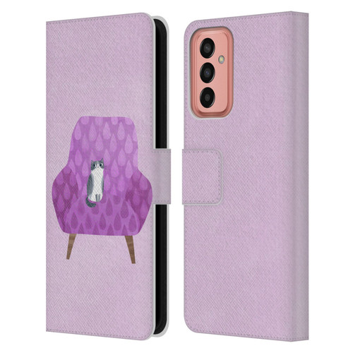 Planet Cat Arm Chair Lilac Chair Cat Leather Book Wallet Case Cover For Samsung Galaxy M13 (2022)