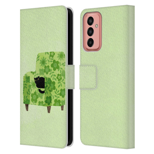 Planet Cat Arm Chair Pear Green Chair Cat Leather Book Wallet Case Cover For Samsung Galaxy M13 (2022)