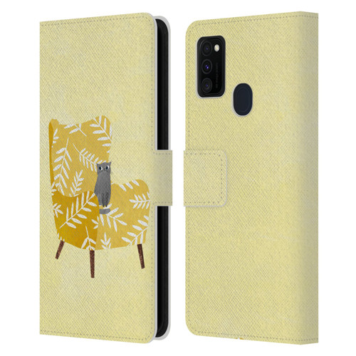 Planet Cat Arm Chair Mustard Chair Cat Leather Book Wallet Case Cover For Samsung Galaxy M30s (2019)/M21 (2020)