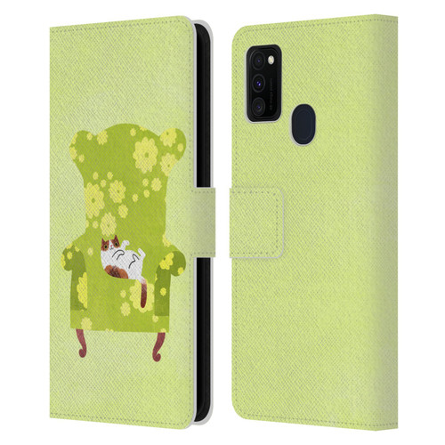 Planet Cat Arm Chair Lime Chair Cat Leather Book Wallet Case Cover For Samsung Galaxy M30s (2019)/M21 (2020)