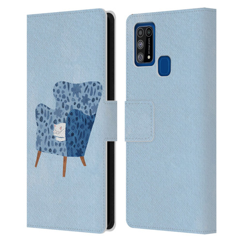 Planet Cat Arm Chair Cornflower Chair Cat Leather Book Wallet Case Cover For Samsung Galaxy M31 (2020)