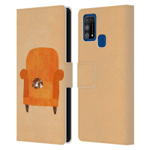 Planet Cat Arm Chair Orange Chair Cat Leather Book Wallet Case Cover For Samsung Galaxy M31 (2020)