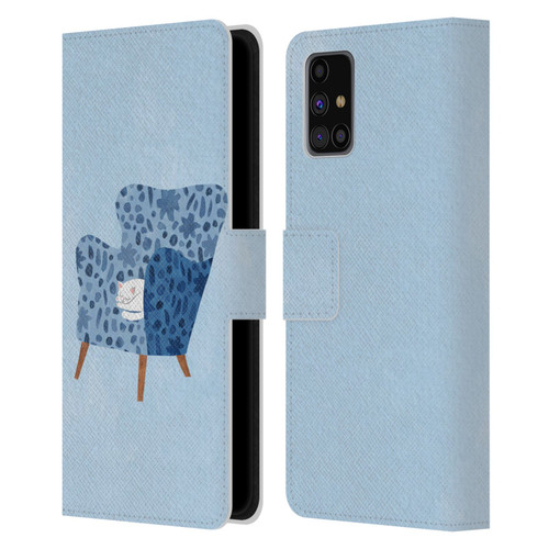 Planet Cat Arm Chair Cornflower Chair Cat Leather Book Wallet Case Cover For Samsung Galaxy M31s (2020)