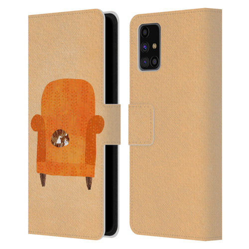 Planet Cat Arm Chair Orange Chair Cat Leather Book Wallet Case Cover For Samsung Galaxy M31s (2020)