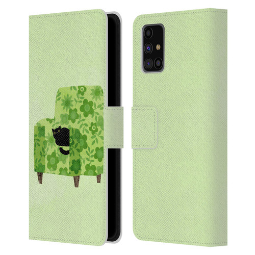 Planet Cat Arm Chair Pear Green Chair Cat Leather Book Wallet Case Cover For Samsung Galaxy M31s (2020)