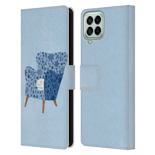 Planet Cat Arm Chair Cornflower Chair Cat Leather Book Wallet Case Cover For Samsung Galaxy M53 (2022)