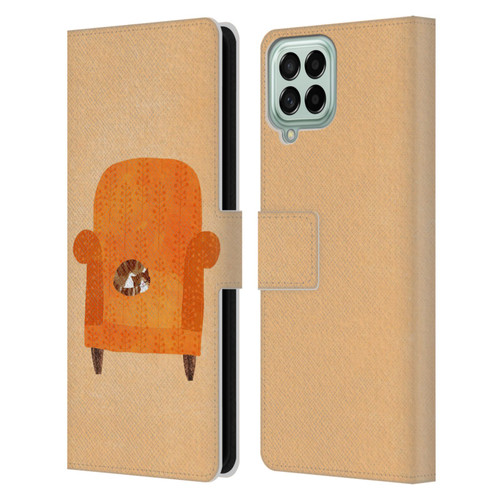 Planet Cat Arm Chair Orange Chair Cat Leather Book Wallet Case Cover For Samsung Galaxy M53 (2022)