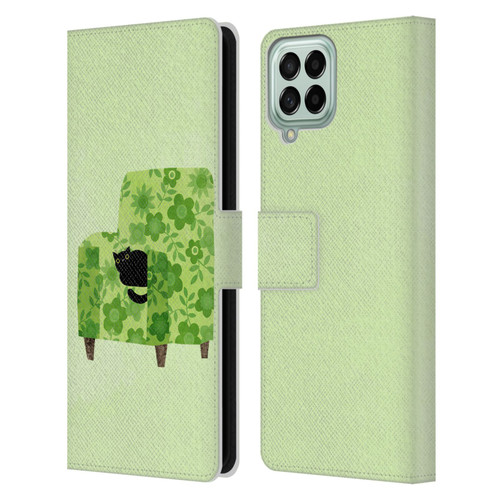 Planet Cat Arm Chair Pear Green Chair Cat Leather Book Wallet Case Cover For Samsung Galaxy M53 (2022)