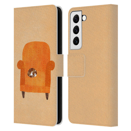 Planet Cat Arm Chair Orange Chair Cat Leather Book Wallet Case Cover For Samsung Galaxy S22 5G