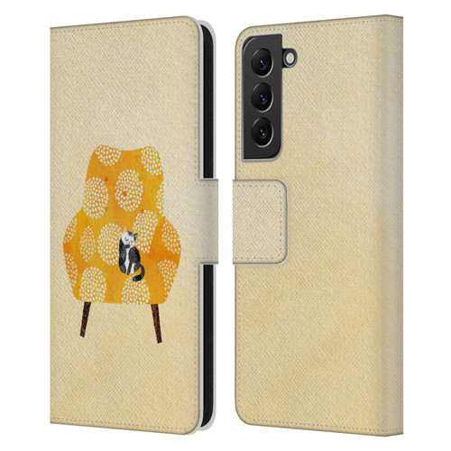 Planet Cat Arm Chair Honey Chair Cat Leather Book Wallet Case Cover For Samsung Galaxy S22+ 5G