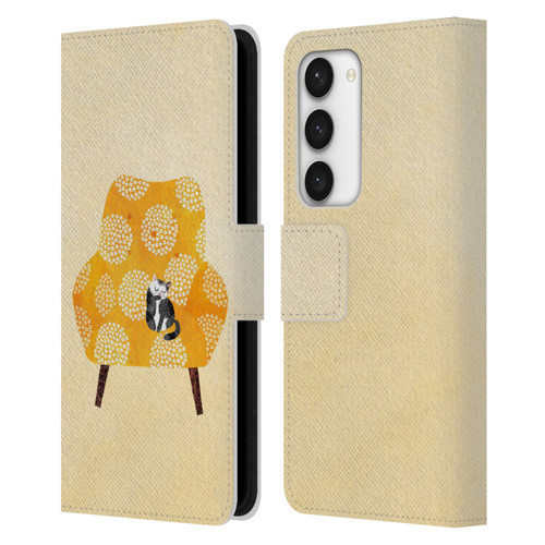 Planet Cat Arm Chair Honey Chair Cat Leather Book Wallet Case Cover For Samsung Galaxy S23 5G