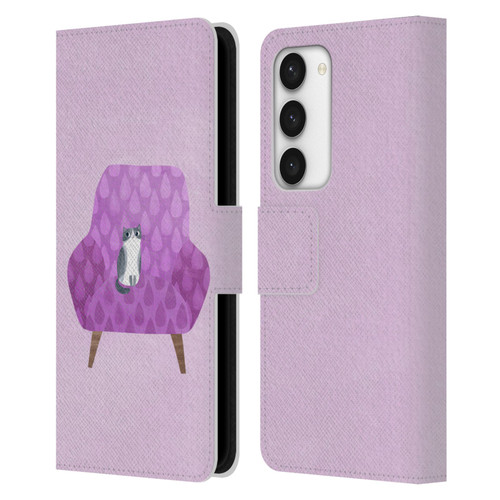 Planet Cat Arm Chair Lilac Chair Cat Leather Book Wallet Case Cover For Samsung Galaxy S23 5G