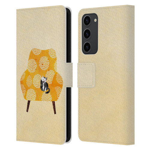 Planet Cat Arm Chair Honey Chair Cat Leather Book Wallet Case Cover For Samsung Galaxy S23+ 5G