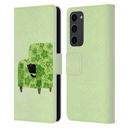 Planet Cat Arm Chair Pear Green Chair Cat Leather Book Wallet Case Cover For Samsung Galaxy S23+ 5G