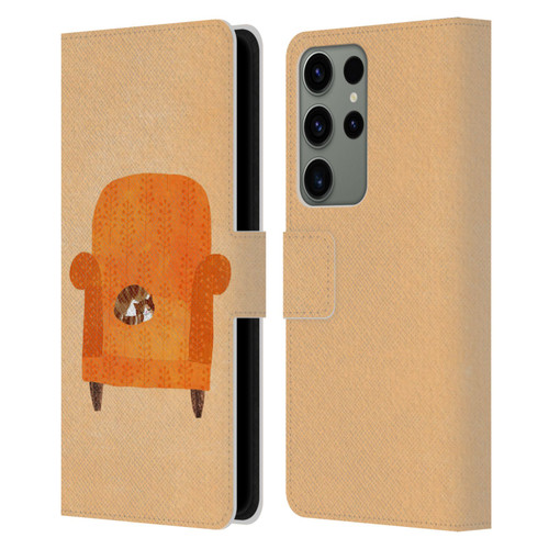 Planet Cat Arm Chair Orange Chair Cat Leather Book Wallet Case Cover For Samsung Galaxy S23 Ultra 5G