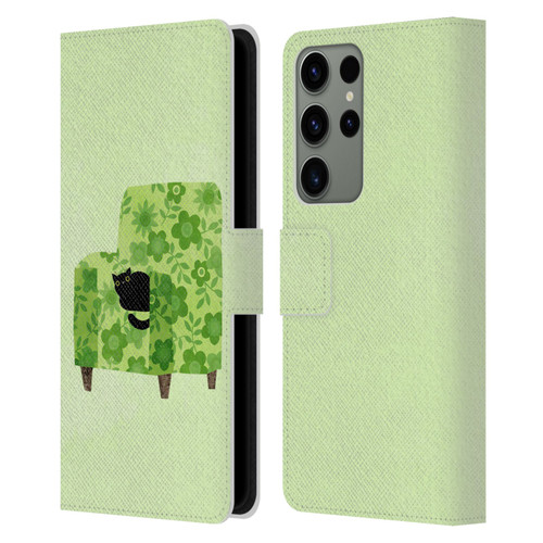 Planet Cat Arm Chair Pear Green Chair Cat Leather Book Wallet Case Cover For Samsung Galaxy S23 Ultra 5G