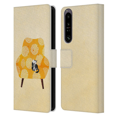Planet Cat Arm Chair Honey Chair Cat Leather Book Wallet Case Cover For Sony Xperia 1 IV