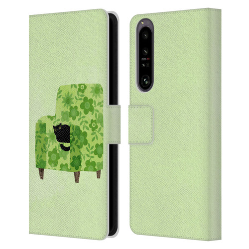 Planet Cat Arm Chair Pear Green Chair Cat Leather Book Wallet Case Cover For Sony Xperia 1 IV