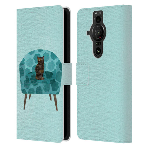 Planet Cat Arm Chair Teal Chair Cat Leather Book Wallet Case Cover For Sony Xperia Pro-I