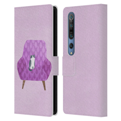Planet Cat Arm Chair Lilac Chair Cat Leather Book Wallet Case Cover For Xiaomi Mi 10 5G / Mi 10 Pro 5G
