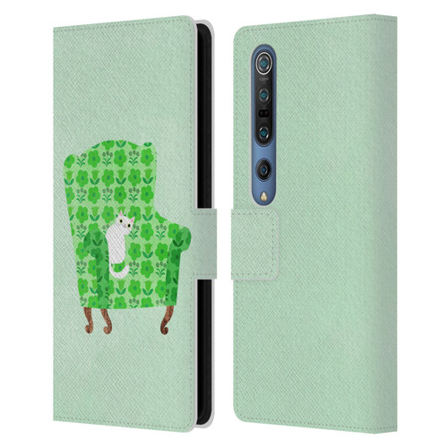 Planet Cat Arm Chair Spring Green Chair Cat Leather Book Wallet Case Cover For Xiaomi Mi 10 5G / Mi 10 Pro 5G