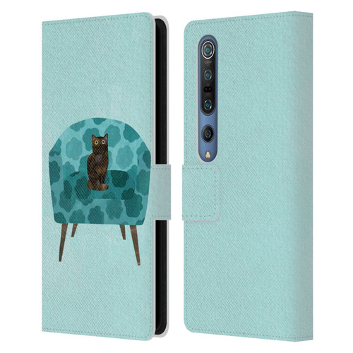 Planet Cat Arm Chair Teal Chair Cat Leather Book Wallet Case Cover For Xiaomi Mi 10 5G / Mi 10 Pro 5G