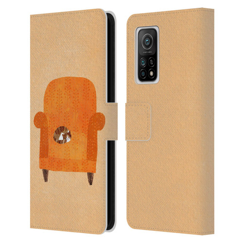 Planet Cat Arm Chair Orange Chair Cat Leather Book Wallet Case Cover For Xiaomi Mi 10T 5G