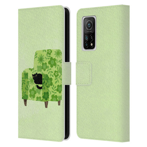 Planet Cat Arm Chair Pear Green Chair Cat Leather Book Wallet Case Cover For Xiaomi Mi 10T 5G