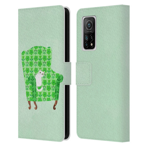 Planet Cat Arm Chair Spring Green Chair Cat Leather Book Wallet Case Cover For Xiaomi Mi 10T 5G