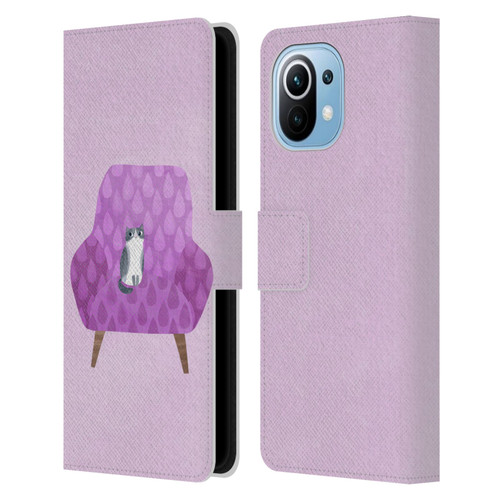 Planet Cat Arm Chair Lilac Chair Cat Leather Book Wallet Case Cover For Xiaomi Mi 11