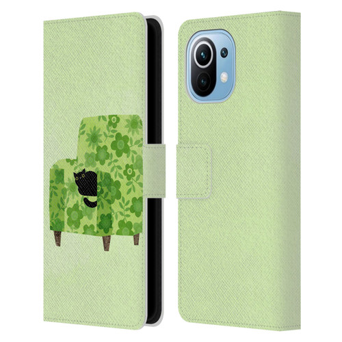 Planet Cat Arm Chair Pear Green Chair Cat Leather Book Wallet Case Cover For Xiaomi Mi 11