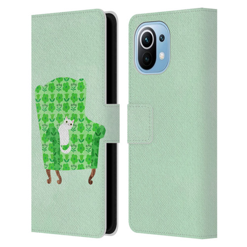 Planet Cat Arm Chair Spring Green Chair Cat Leather Book Wallet Case Cover For Xiaomi Mi 11