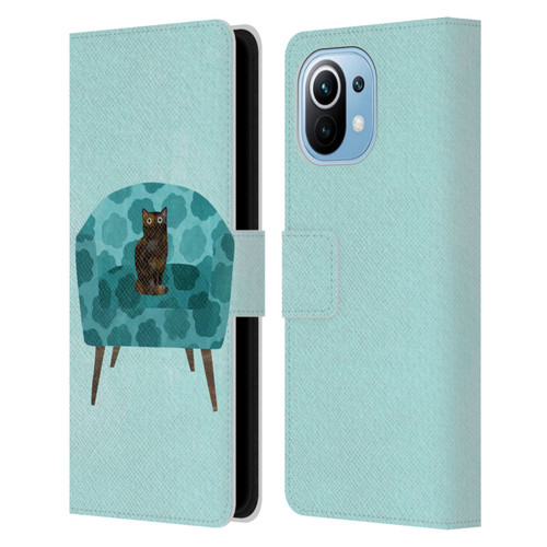 Planet Cat Arm Chair Teal Chair Cat Leather Book Wallet Case Cover For Xiaomi Mi 11