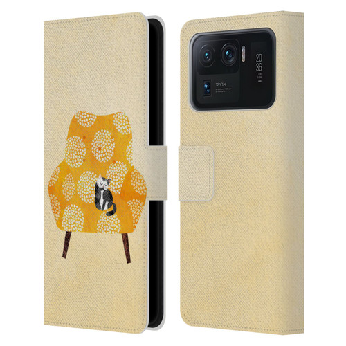 Planet Cat Arm Chair Honey Chair Cat Leather Book Wallet Case Cover For Xiaomi Mi 11 Ultra