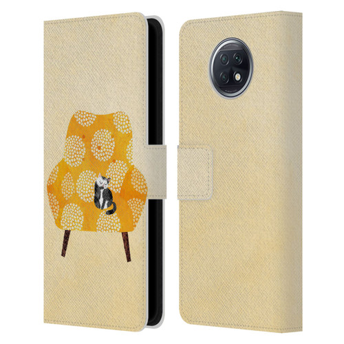 Planet Cat Arm Chair Honey Chair Cat Leather Book Wallet Case Cover For Xiaomi Redmi Note 9T 5G