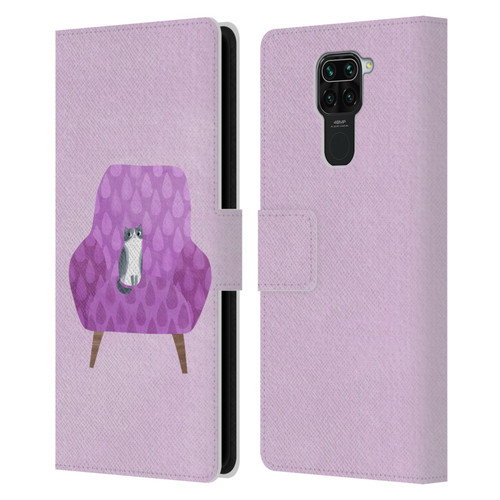Planet Cat Arm Chair Lilac Chair Cat Leather Book Wallet Case Cover For Xiaomi Redmi Note 9 / Redmi 10X 4G