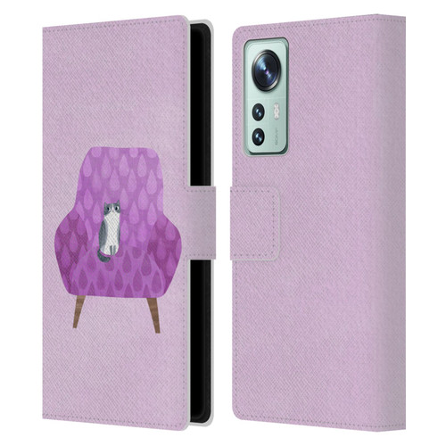 Planet Cat Arm Chair Lilac Chair Cat Leather Book Wallet Case Cover For Xiaomi 12