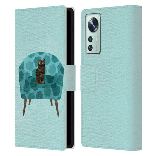 Planet Cat Arm Chair Teal Chair Cat Leather Book Wallet Case Cover For Xiaomi 12