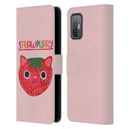 Planet Cat Puns Strawpurry Leather Book Wallet Case Cover For HTC Desire 21 Pro 5G