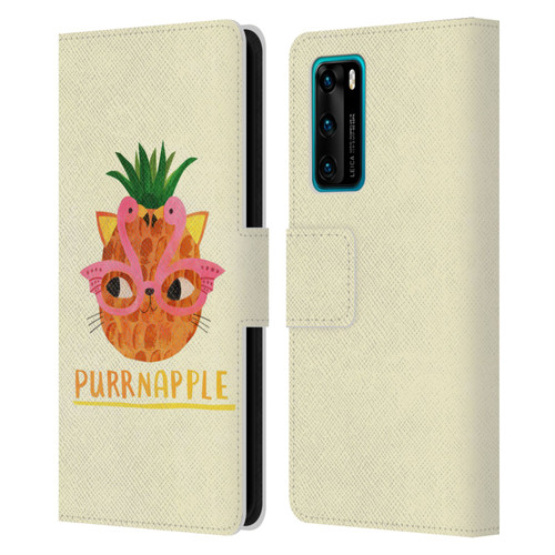 Planet Cat Puns Purrnapple Leather Book Wallet Case Cover For Huawei P40 5G