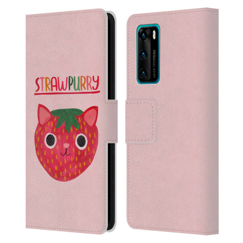 Planet Cat Puns Strawpurry Leather Book Wallet Case Cover For Huawei P40 5G
