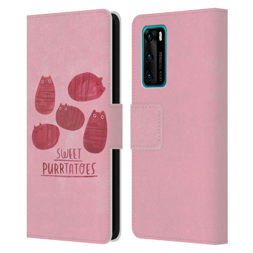 Planet Cat Puns Sweet Purrtatoes Leather Book Wallet Case Cover For Huawei P40 5G