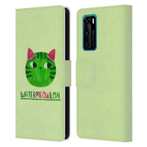 Planet Cat Puns Watermeowlon Leather Book Wallet Case Cover For Huawei P40 5G