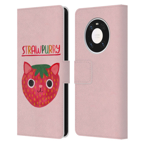 Planet Cat Puns Strawpurry Leather Book Wallet Case Cover For Huawei Mate 40 Pro 5G