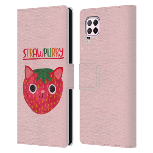 Planet Cat Puns Strawpurry Leather Book Wallet Case Cover For Huawei Nova 6 SE / P40 Lite