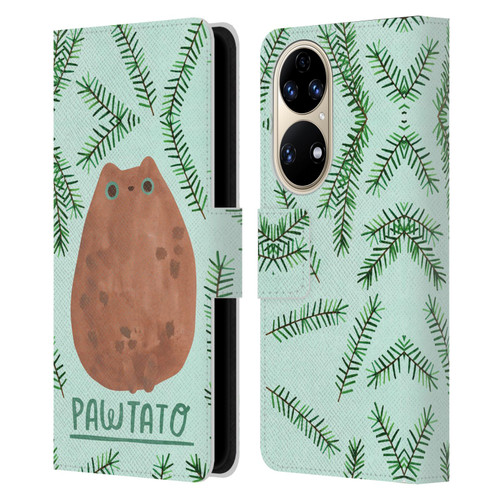 Planet Cat Puns Pawtato Leather Book Wallet Case Cover For Huawei P50