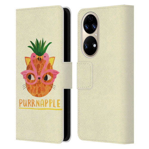Planet Cat Puns Purrnapple Leather Book Wallet Case Cover For Huawei P50