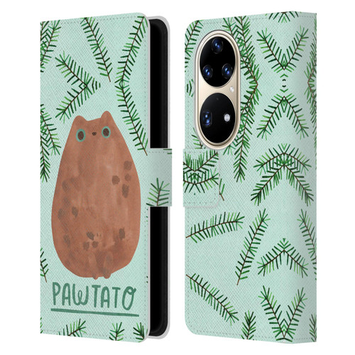 Planet Cat Puns Pawtato Leather Book Wallet Case Cover For Huawei P50 Pro