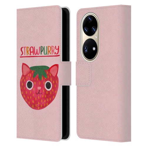 Planet Cat Puns Strawpurry Leather Book Wallet Case Cover For Huawei P50 Pro