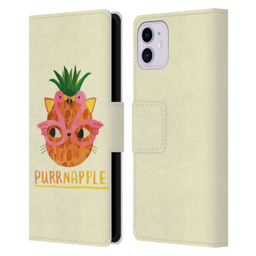 Planet Cat Puns Purrnapple Leather Book Wallet Case Cover For Apple iPhone 11